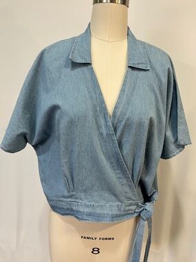Buffalo David Bitton Light Blue Denim Wrap Blouse